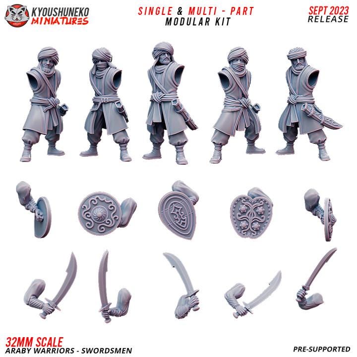 Araby Warriors: Swordsmen with Command Group (10 models) Various Scales Historical Wargaming (US tariffs are pre-paid by us)