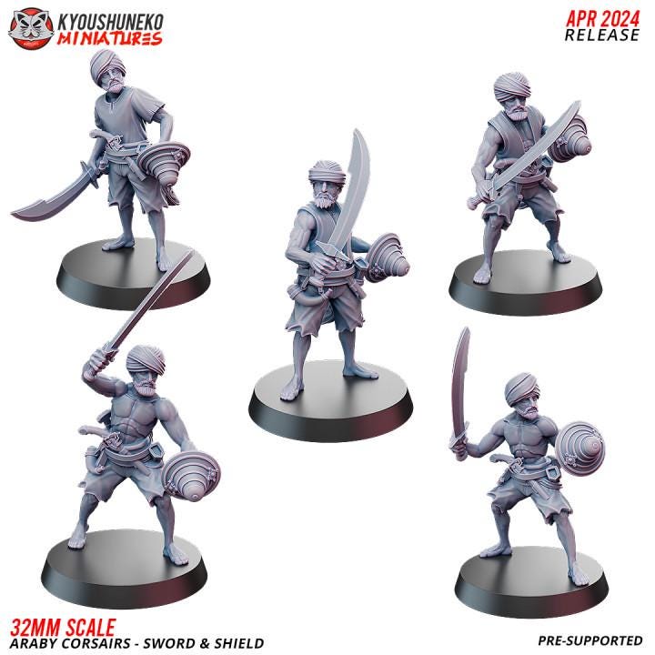 Araby Corsairs Sword and Shield with Command Group (10 models) Various Scales Historical Wargaming (US tariffs are pre-paid by us)