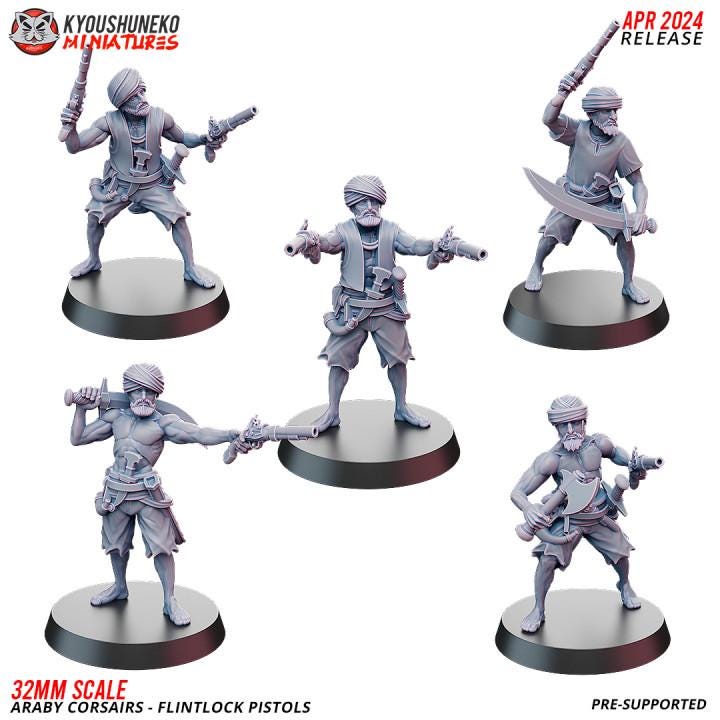 Araby Corsairs Flintlock Pistols with Command Group (10 models) Various Scales Historical Wargaming (US tariffs are pre-paid by us)