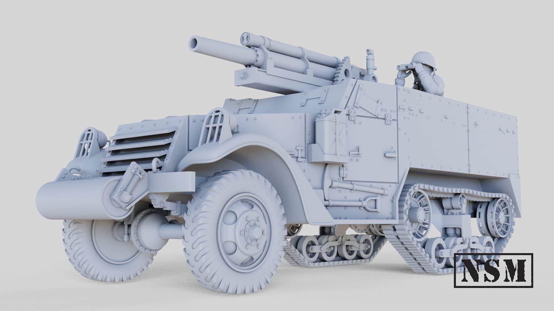 WWII US T19 HMC Halftrack 105mm Howitzer with Crew Various Scales Historical Wargaming