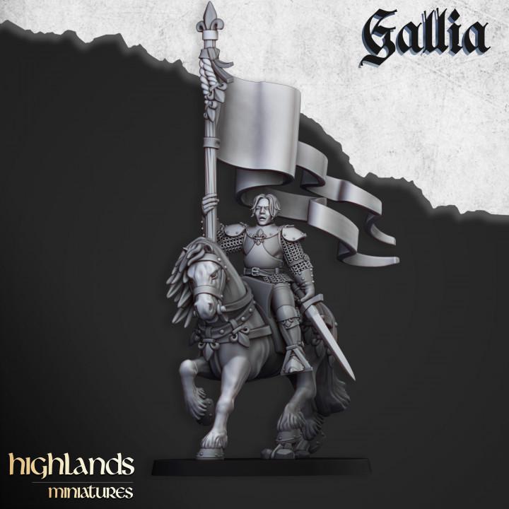 Baroness of Gallia on Horse with Banner Highland Miniatures Hero Various Scales (US tariffs are pre-paid by us)