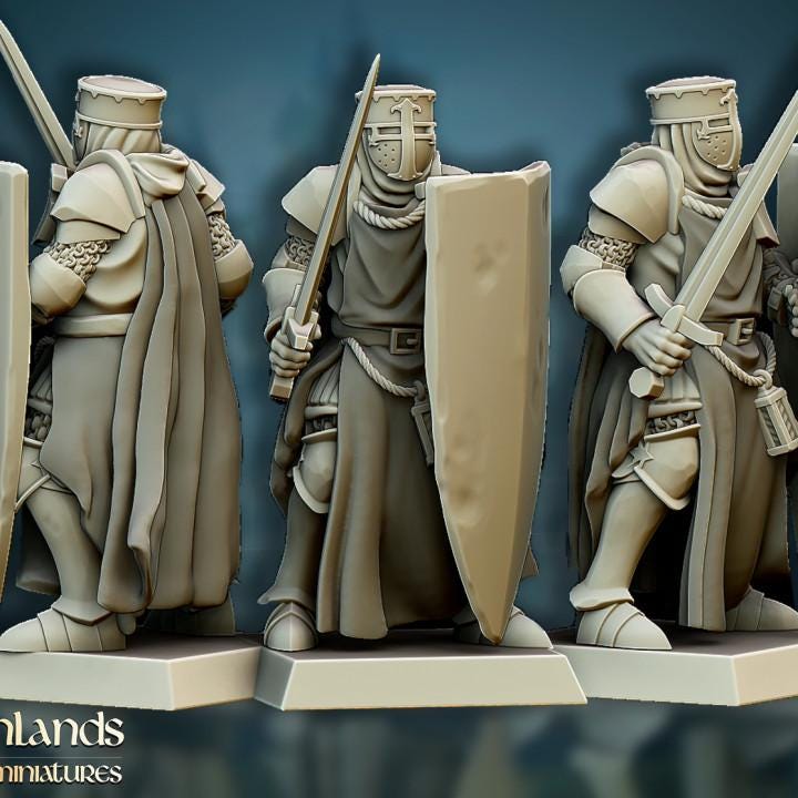 Gallia Crusaders with Command Group 10 models Highland Miniatures Various Scales (US tariffs are pre-paid by us)