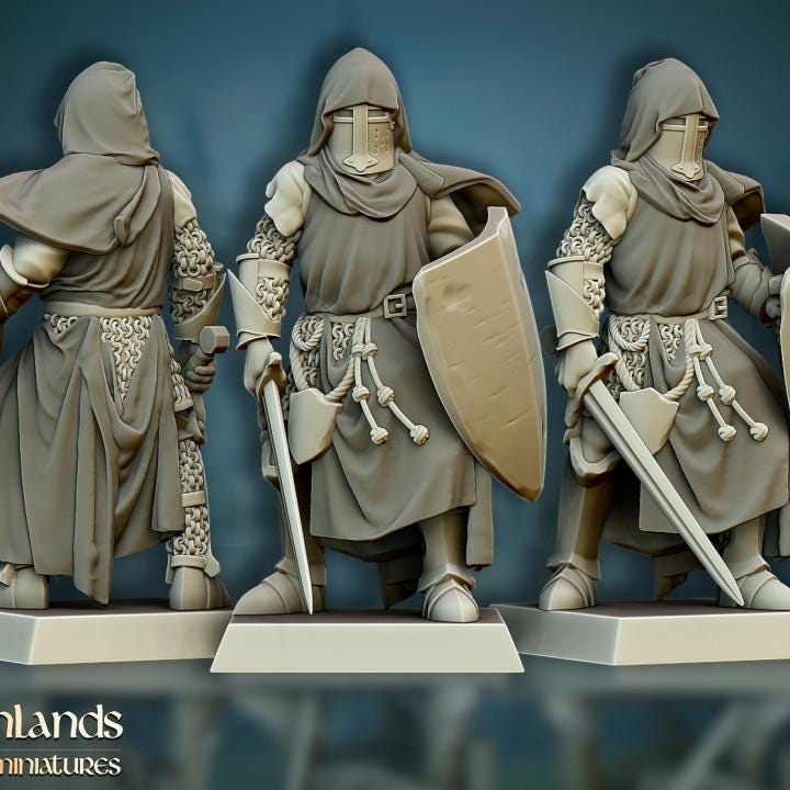 Gallia Crusaders with Command Group 10 models Highland Miniatures Various Scales (US tariffs are pre-paid by us)