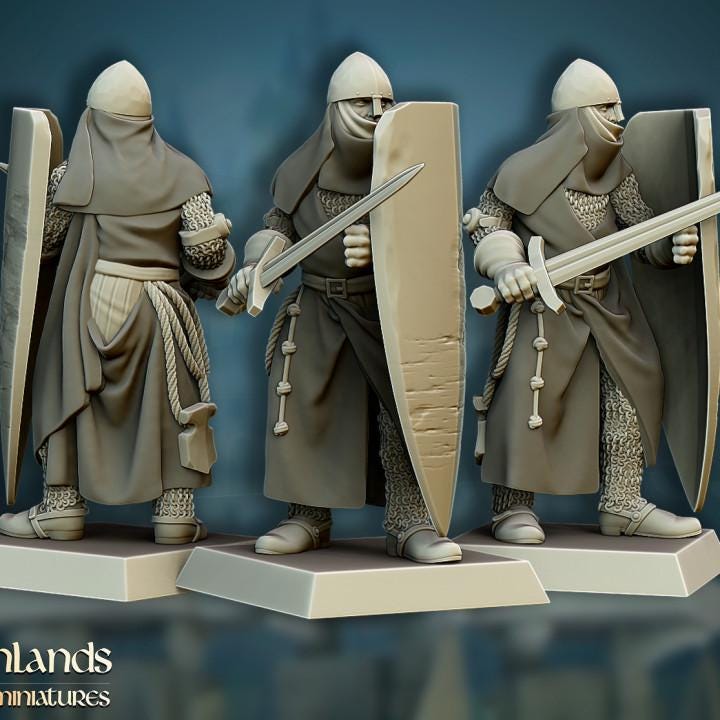 Gallia Crusaders with Command Group 10 models Highland Miniatures Various Scales (US tariffs are pre-paid by us)