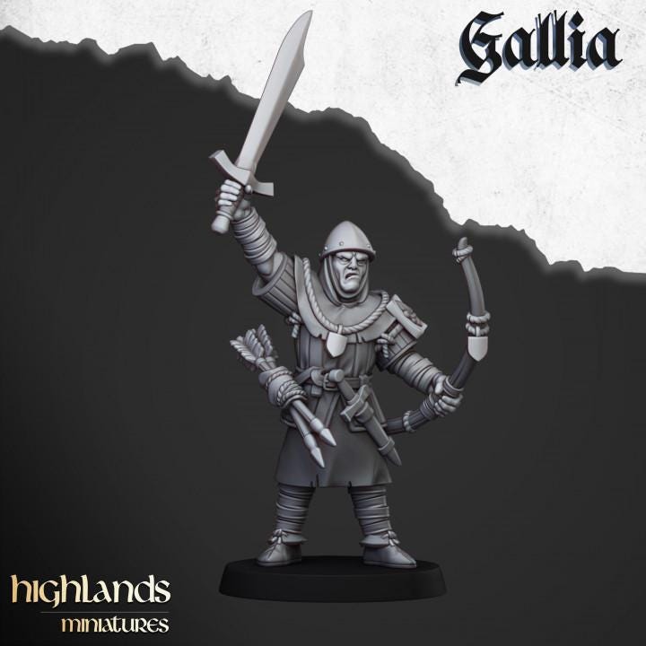 Gallia Archers with Command Group 10 models Highland Miniatures Various Scales (US tariffs are pre-paid by us)