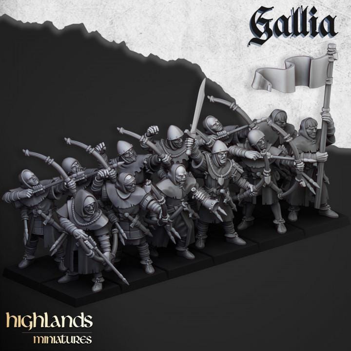 Gallia Archers with Command Group 10 models Highland Miniatures Various Scales (US tariffs are pre-paid by us)