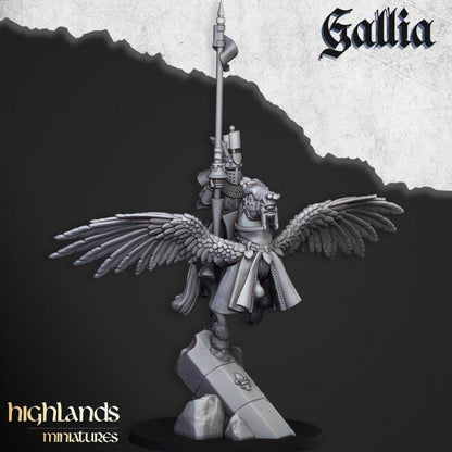 Gallia Knights on Pegasus with Scenic Bases 3 Mounted models Highland Miniatures Various Scales (US tariffs are pre-paid by us)