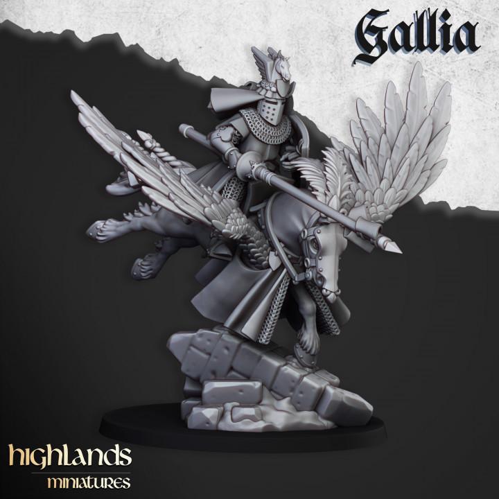 Gallia Knights on Pegasus with Scenic Bases 3 Mounted models Highland Miniatures Various Scales (US tariffs are pre-paid by us)