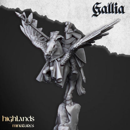 Gallia Knights on Pegasus with Scenic Bases 3 Mounted models Highland Miniatures Various Scales (US tariffs are pre-paid by us)