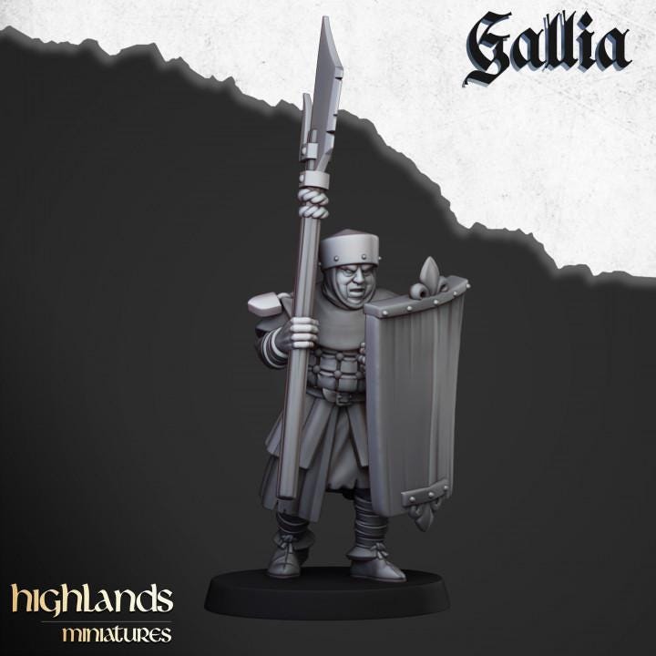 Gallia Men at Arms with Command Group 10 models Highland Miniatures Various Scales (US tariffs are pre-paid by us)
