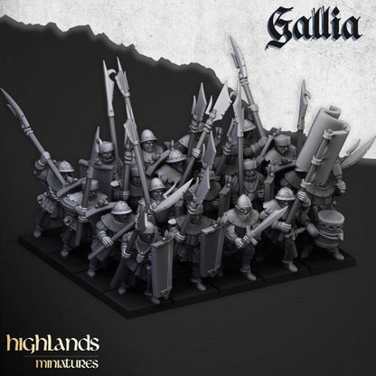 Gallia Men at Arms with Command Group 10 models Highland Miniatures Various Scales (US tariffs are pre-paid by us)