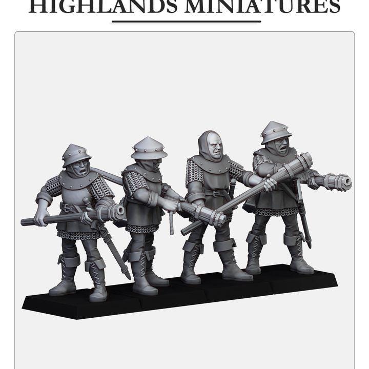 Gallia Handgunners Crossbowmen with Command Group 10 models Highland Miniatures Various Scales (US tariffs are pre-paid by us)