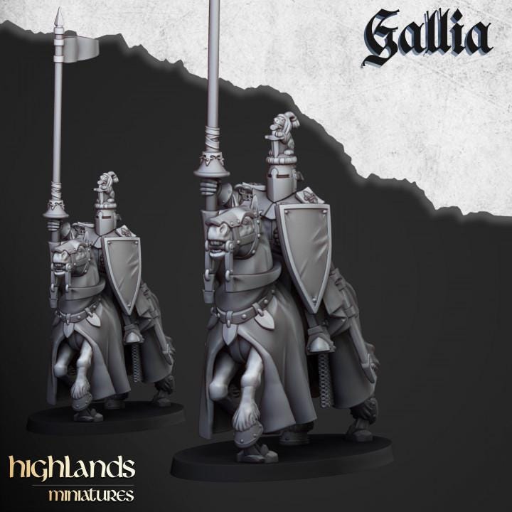 Knights of Gallia with Command Group 10 models Highland Miniatures Cavalry Various Scales (US tariffs are pre-paid by us)
