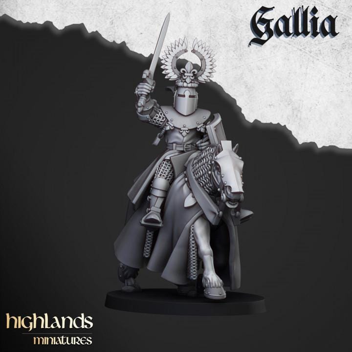 Knights of Gallia with Command Group 10 models Highland Miniatures Cavalry Various Scales (US tariffs are pre-paid by us)