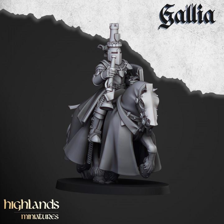 Knights of Gallia with Command Group 10 models Highland Miniatures Cavalry Various Scales (US tariffs are pre-paid by us)