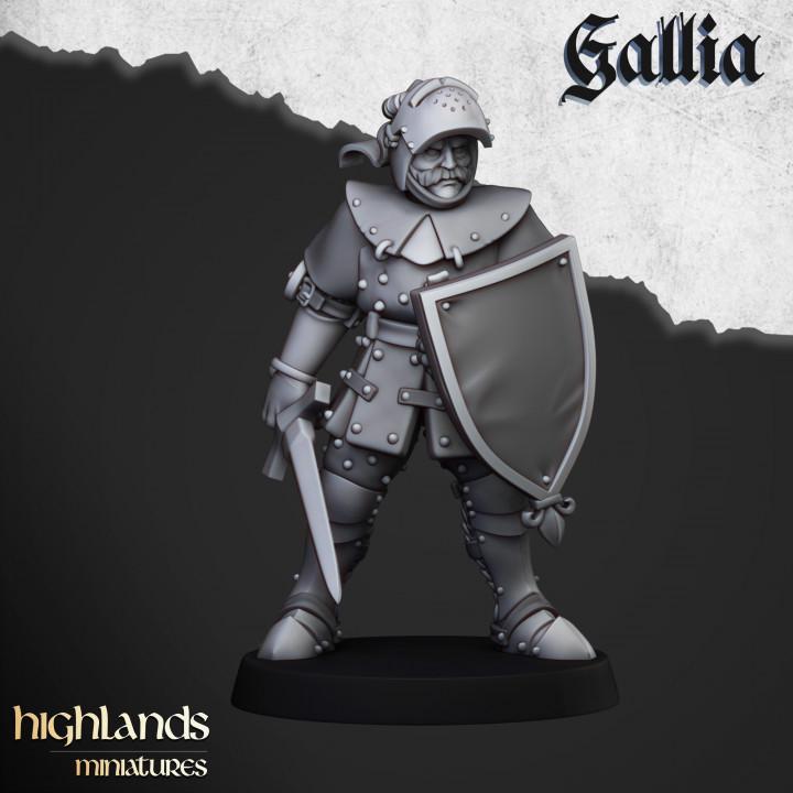Knights of Gallia on Foot with Command Group 10 models Highland Miniatures Various Scales (US tariffs are pre-paid by us)