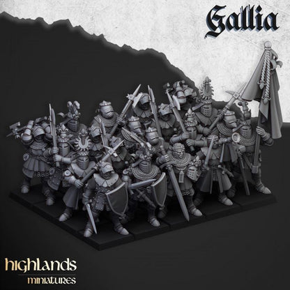 Knights of Gallia on Foot with Command Group 10 models Highland Miniatures Various Scales (US tariffs are pre-paid by us)