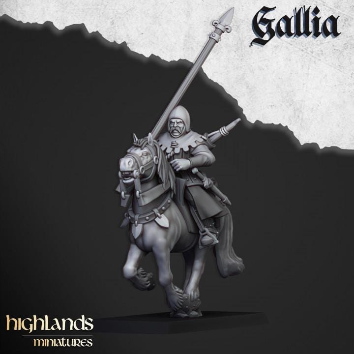 Mounted Men at Arms with Command Group 10 models Highland Miniatures Gallia Cavalry Various Scales (US tariffs are pre-paid by us)