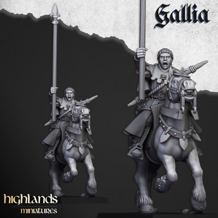 Mounted Men at Arms with Command Group 10 models Highland Miniatures Gallia Cavalry Various Scales (US tariffs are pre-paid by us)