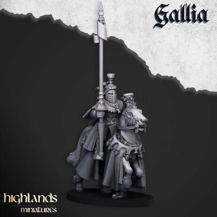 Royal Knights of Gallia with Command Group 10 models Highland Miniatures Cavalry Various Scales (US tariffs are pre-paid by us)