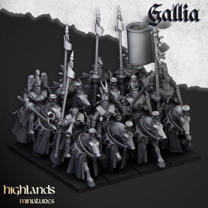 Royal Knights of Gallia with Command Group 10 models Highland Miniatures Cavalry Various Scales (US tariffs are pre-paid by us)