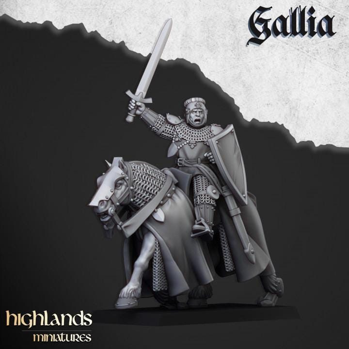 Young Knights of Gallia with Command Group 10 models Highland Miniatures Cavalry Various Scales (US tariffs are pre-paid by us)
