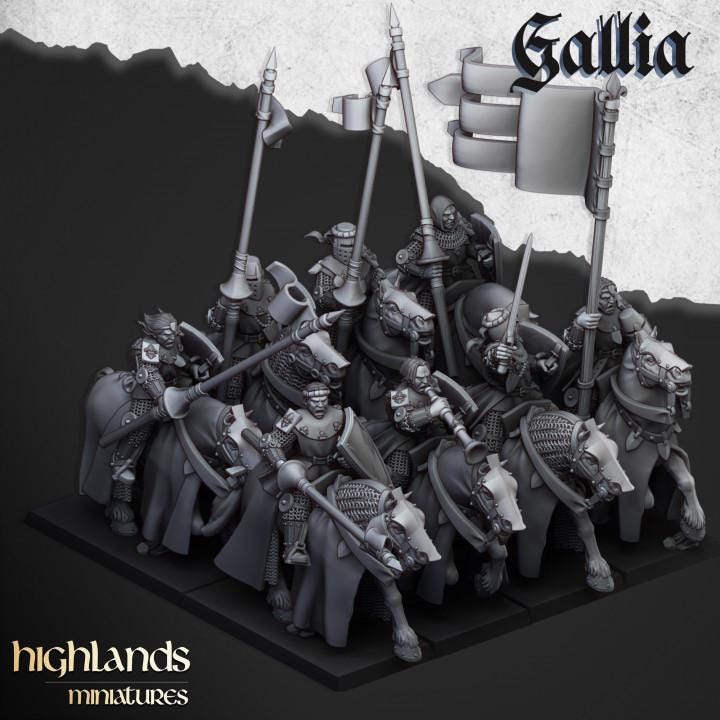 Young Knights of Gallia with Command Group 10 models Highland Miniatures Cavalry Various Scales (US tariffs are pre-paid by us)