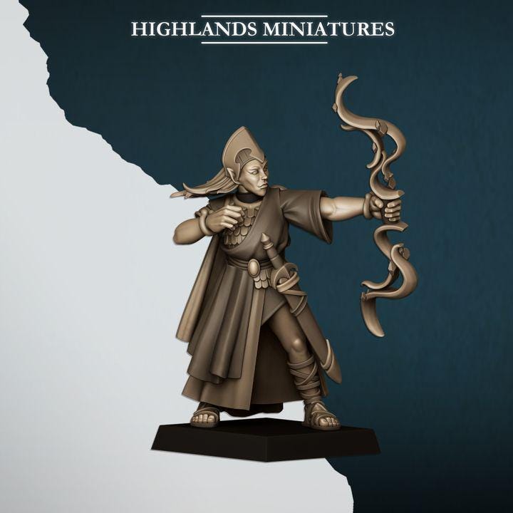 Aegean Elves Maids with Bows 10 models Highland Miniatures Various Scales (US tariffs are pre-paid by us)