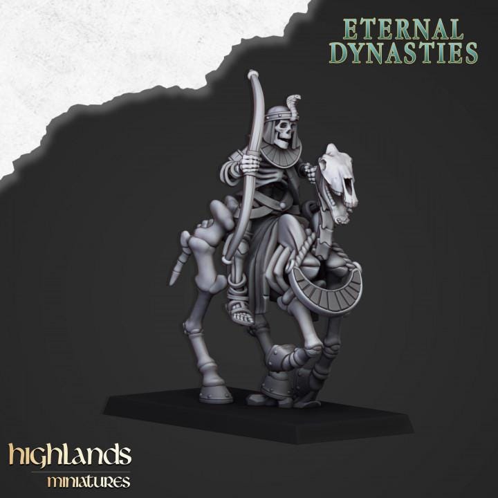 Eternal Ancient Skeletal Cavalry with Bows and Command Group 10 models Highland Miniatures Cavalry Various Scales