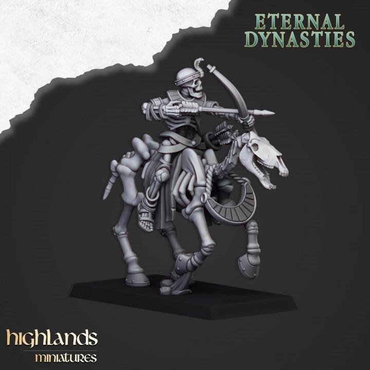 Eternal Ancient Skeletal Cavalry with Bows and Command Group 10 models Highland Miniatures Cavalry Various Scales