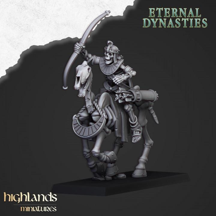 Eternal Ancient Skeletal Cavalry with Bows and Command Group 10 models Highland Miniatures Cavalry Various Scales