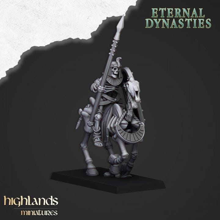 Eternal Ancient Skeletal Cavalry with Spears and Command Group 10 models Highland Miniatures Cavalry Various Scales