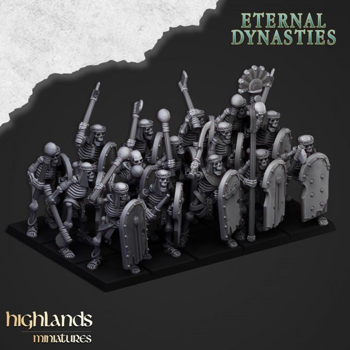 Eternal Ancient Skeletons with Hand Weapons Unit and Command Group 10 models Highland Miniatures Various Scales