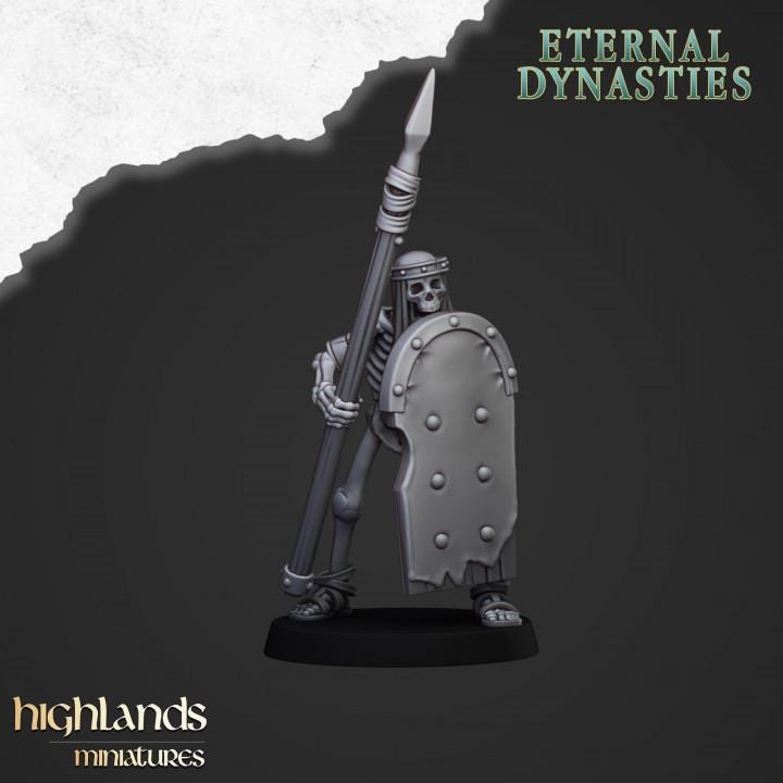 Eternal Ancient Skeletons with Spears Unit and Command Group 10 models Highland Miniatures Various Scales (US tariffs are pre-paid by us)