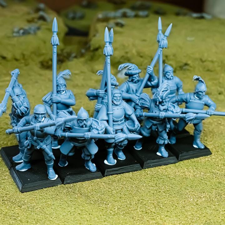 Sunland Troops with Halberds and Spears with Command Group 10 models Highland Miniatures Various Scales (US tariffs are pre-paid by us)