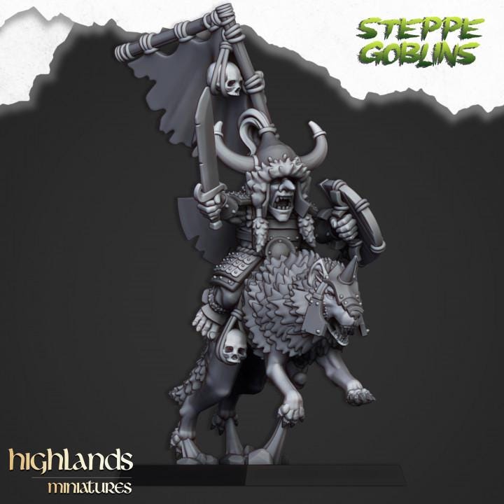 Mounted Steppe Goblin Khan on Wolf Hero Highland Miniatures Various Scales (US tariffs are pre-paid by us)