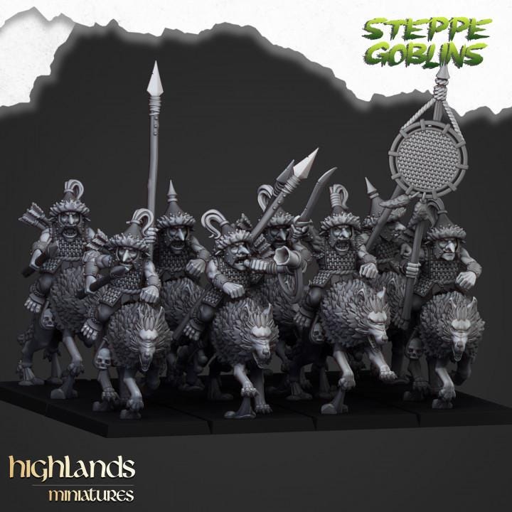 Mounted Steppe Goblins with Command Group 10 models Highland Miniatures Various Scales (US tariffs are pre-paid by us)