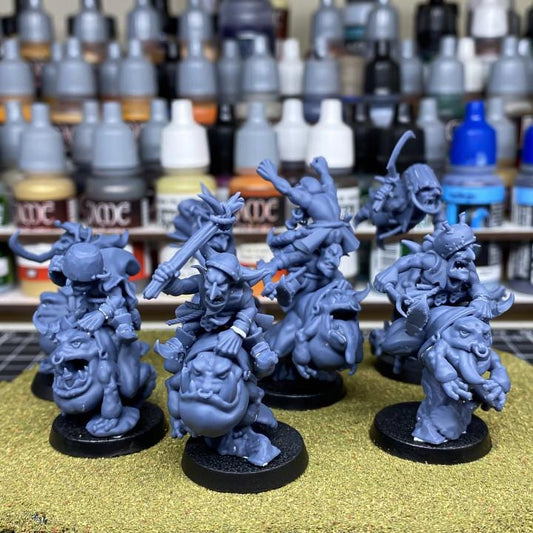 Swamp Goblins Frog Riders and Frog Riders with Sticks 5 models Highland Miniatures Various Scales (US tariffs are pre-paid by us)