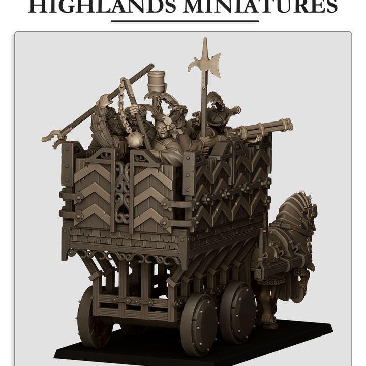 Sunland Armored Wagon with Crew Highland Miniatures Various Scales (US tariffs are pre-paid by us)