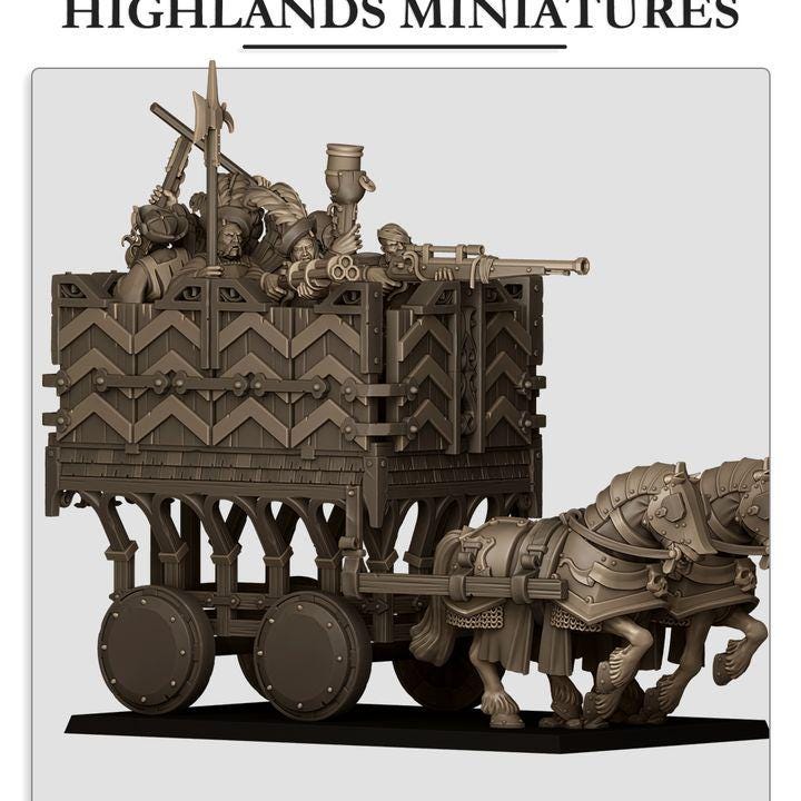 Sunland Armored Wagon with Crew Highland Miniatures Various Scales (US tariffs are pre-paid by us)