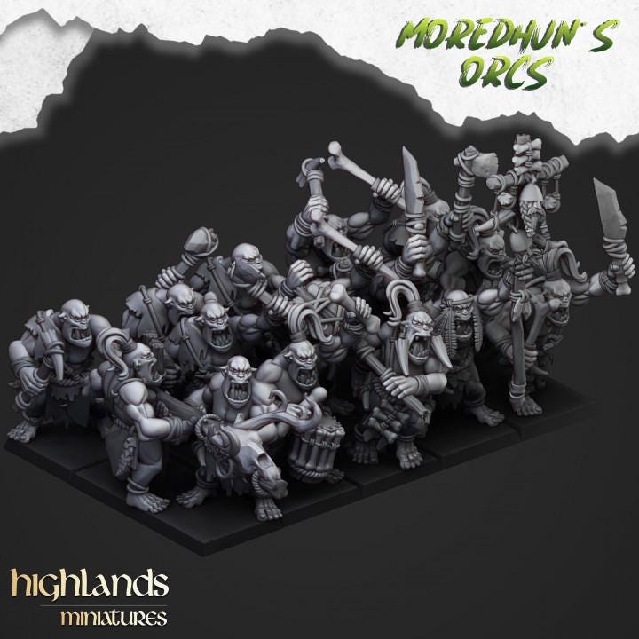 Cave Orcs with Command 10 models Highland Miniatures Various Scales (US tariffs are pre-paid by us)