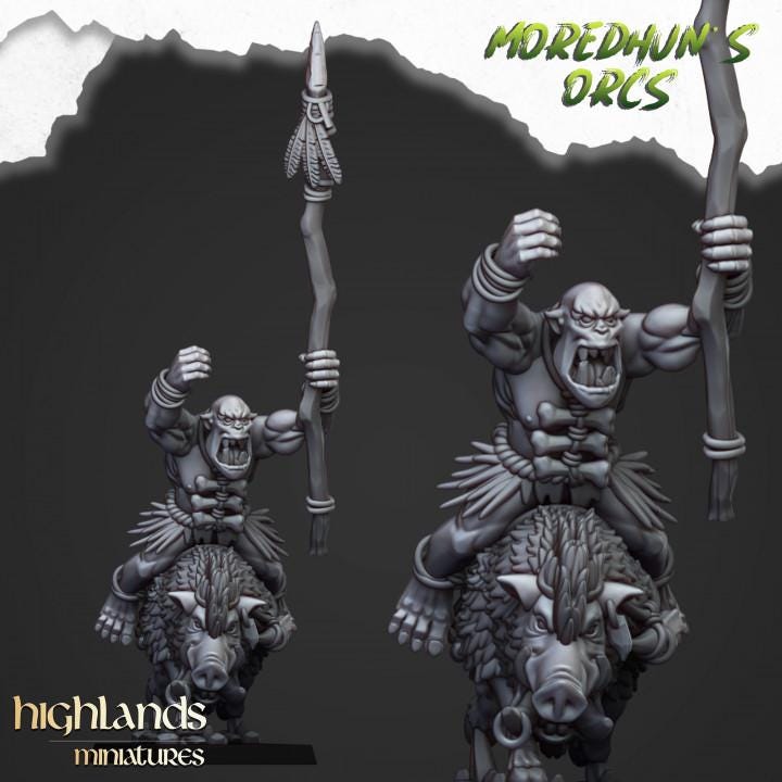 Mounted Cave Orcs with Command 10 models Highland Miniatures Various Scales (US tariffs are pre-paid by us)