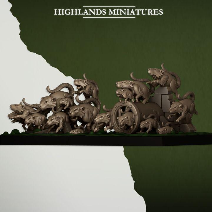 Rat Swarm Sever Vermin 2 models Highland Miniatures Various Scales (US tariffs are pre-paid by us)