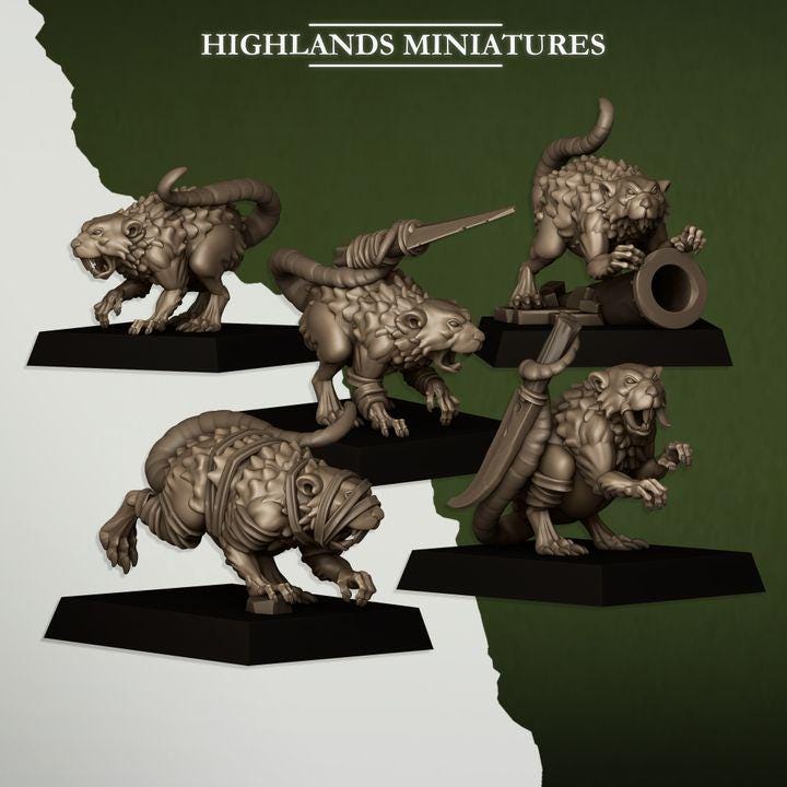 Rats and Rat Masters Sever Vermin 8 models Highland Miniatures Various Scales (US tariffs are pre-paid by us)