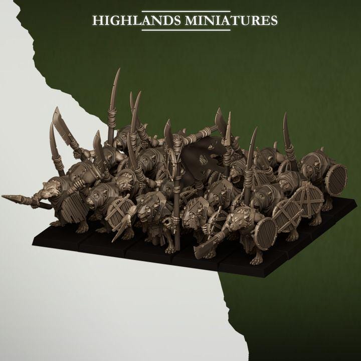 Sewer Rats with Command Sever Vermin 10 models Highland Miniatures Various Scales (US tariffs are pre-paid by us)
