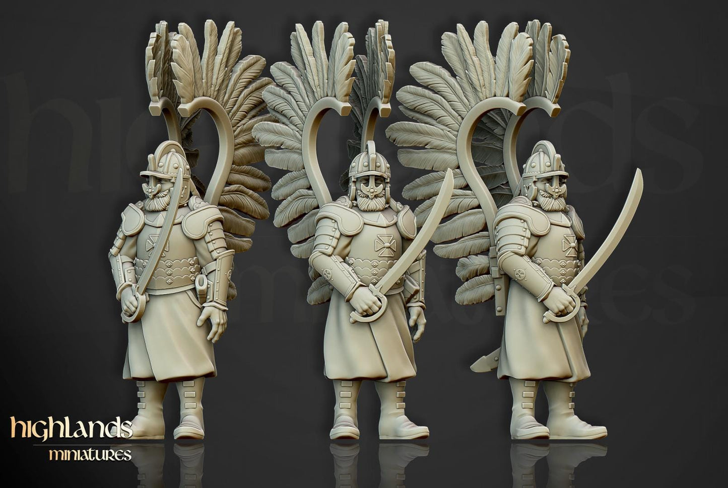 Winged Hussars on foot 10 models Highland Miniatures Various Scales (US tariffs are pre-paid by us)