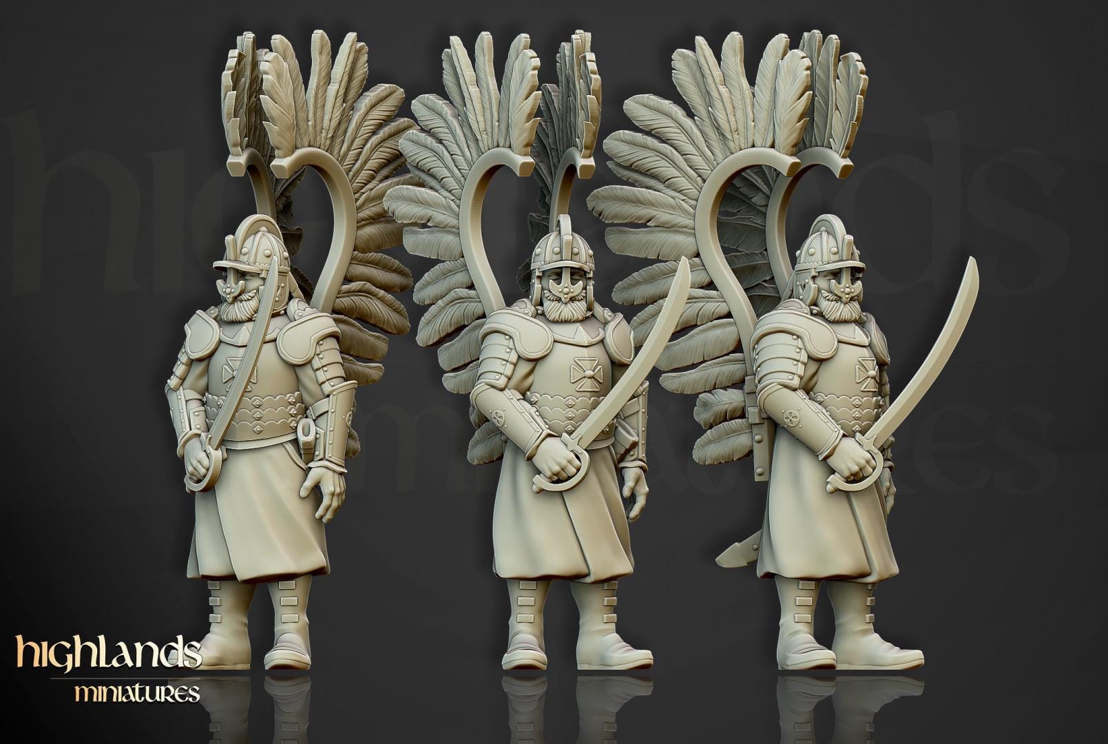 Winged Hussars on foot 10 models Highland Miniatures Various Scales (US tariffs are pre-paid by us)
