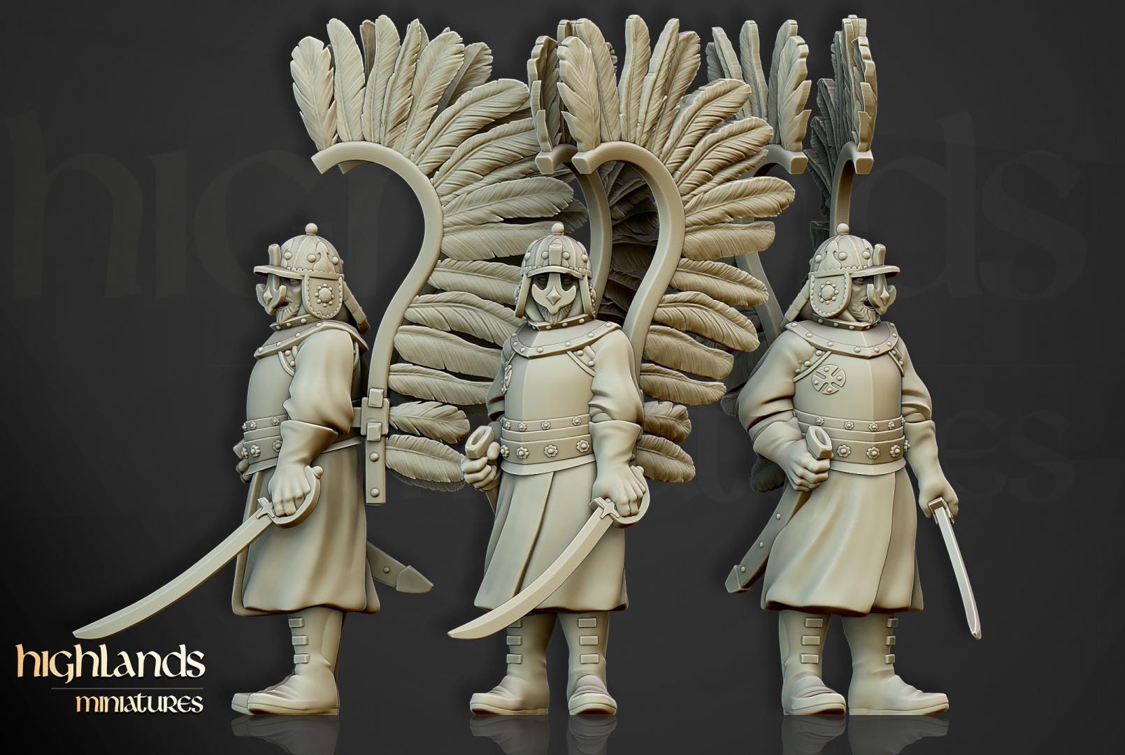 Winged Hussars on foot 10 models Highland Miniatures Various Scales (US tariffs are pre-paid by us)