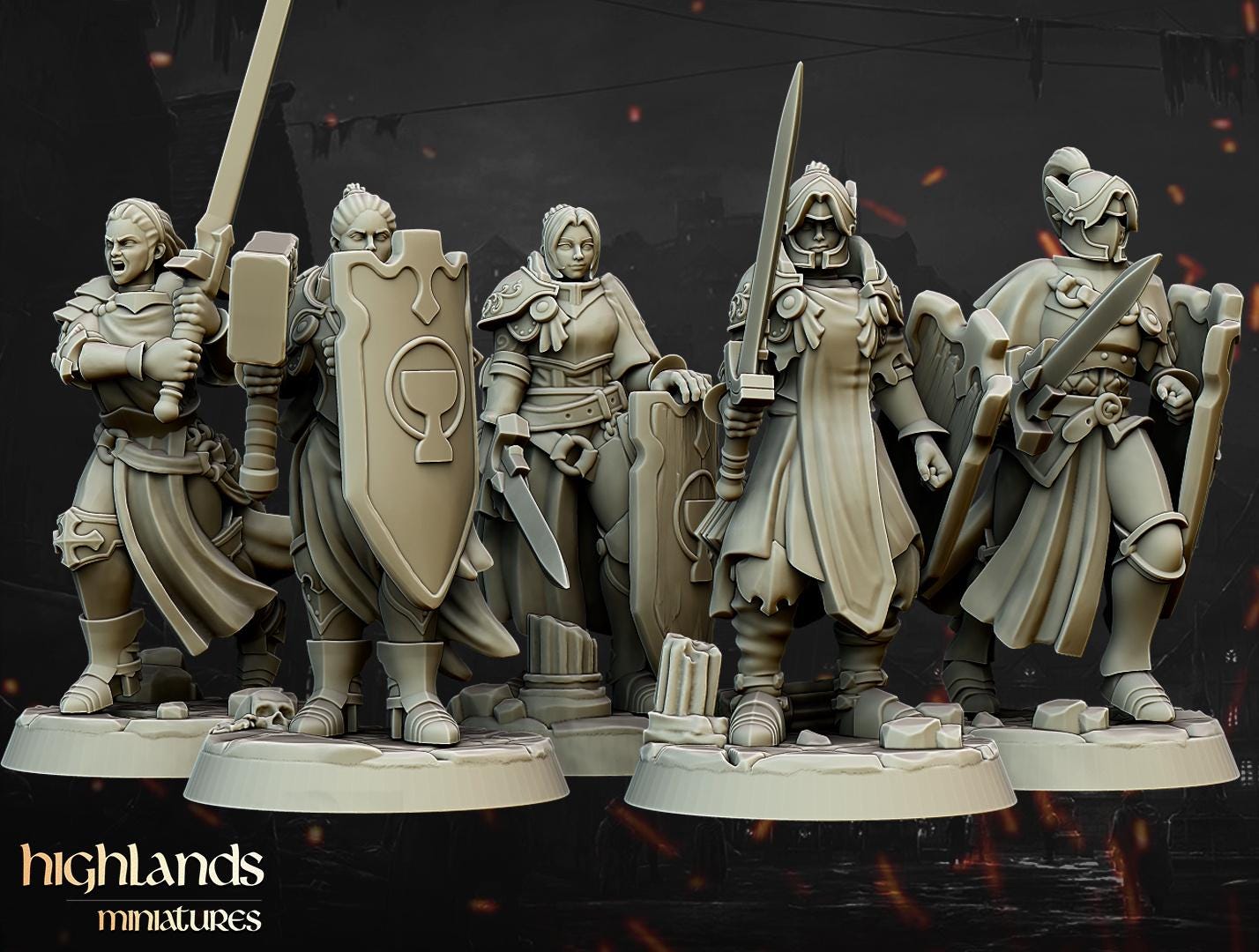 Warriors of the Lady with Command Group 10 multipart models Highland Miniatures Various Scales (US tariffs are pre-paid by us)