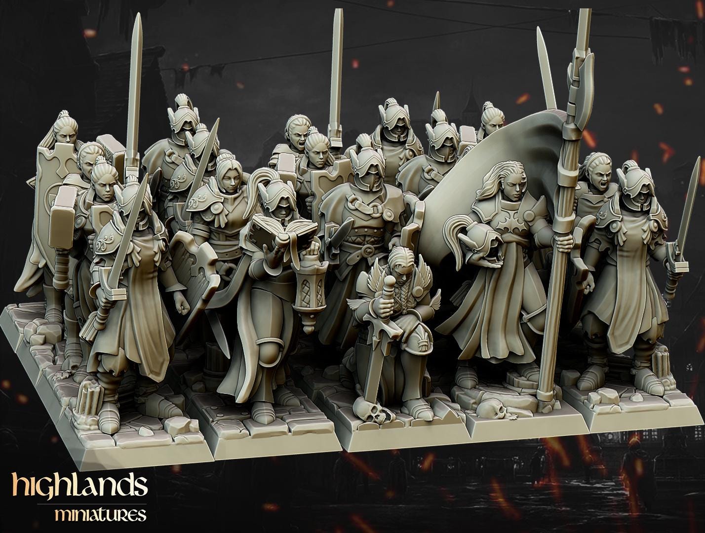 Warriors of the Lady with Command Group 10 multipart models Highland Miniatures Various Scales (US tariffs are pre-paid by us)